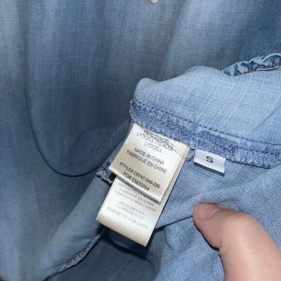 Cloth & Stone Anthropologie Chambray Lace Up Tunic Dress Blue Pockets Size Small - Picture 5 of 6